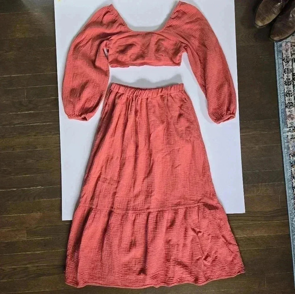 Universal Thread Dresses & Skirts - Cotton gauze two piece long sleeve and maxi skirt puff sleeve sz S/XS
